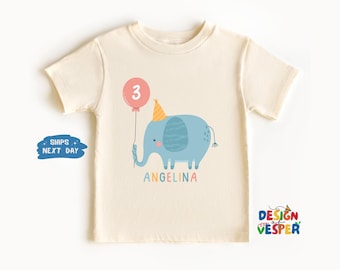 Personalized Elephant Birthday Toddler Shirt, Custom Name Kids Tee, Safari Animal Birthday Kids Shirt, Best Kids Gift, Cute Natural Shirt