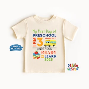 Personalized Preschool Kids Shirt, Custom My First Day of School Toddler Shirt, Back to School Name Toddler Shirt, School Lover Kids Gift