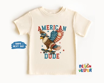 Retro American Dude Toddler T-Shirt, Bald Eagle July 4th Shirt, Patriotic Toddler Tee, Independence Day Outfit, USA Kids Shirt, Natural Tee