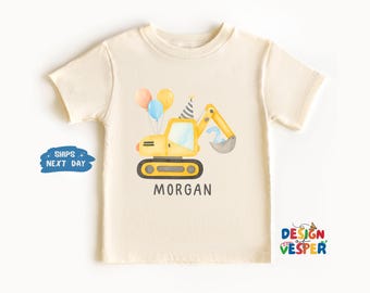 Personalized Excavator Birthday Toddler Shirt, Custom Construction Birthday Kids Shirt, Birthday Kids Gift, Construction Lover Kids Tee