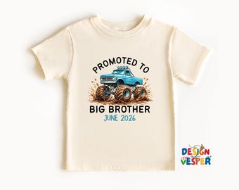 Monster Truck Toddler Shirt, Personalized Big Brother Announcement Kids Tee, Custom Truck Outfit, Funny Sibling Reveal Shirt