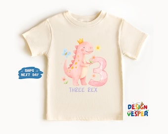 3rd Birthday Three Rex Girls Toddler Shirt, Retro Dinosaur Birthday Girls Shirt, Cute Birthday 3 Year Old Kids Tee, Third Birthday Gift