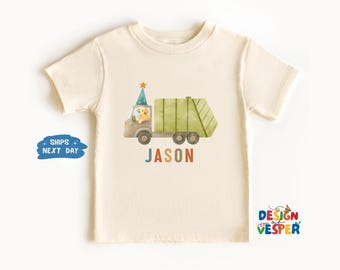 Personalized Truck Birthday Boy Toddler Shirt, Custom Garbage Truck Kids Shirt, Truck Lover Kids Tee, Funny Birthday Boy Gift, Natural Shirt