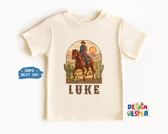 Personalized Cowboy Toddler Shirt, Custom Name Western Kids Tee, Boho Natural Kids Shirt, Little Cowboy Toddler Shirt, Cute Kids Gift