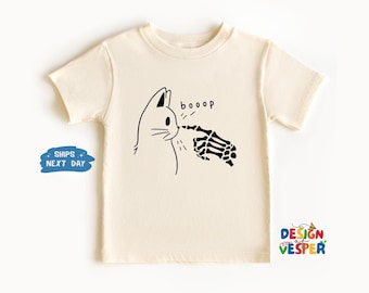 Cute Cat Halloween Booop Toddler Shirt, Funny Halloween Kids Shirt, Halloween Cat Toddler Tee, Skeleton Kids Tee, Halloween Kids Gift