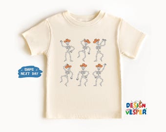 Dancing Cowboy Skeletons Toddler Shirt, Wild West Halloween Kids Tee, Retro Fall Western Skeleton Kids Shirt, Funny Toddler Tee, Best Gift