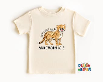Personalized Cheetah Birthday Toddler Shirt, Wild Animal Theme Kids Tee, Custom Name And Age Shirt, Jungle Birthday Outfit