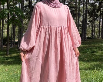 Cotton Muslin Dress, Muslin Long Dress, Muslin Maxi Dress, Modest Summer Dress, Muslin Maxi Dress, Modest Boho Fashion, Organic Cotton