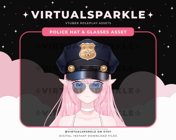 Vtuber Police Hat & Glasses Asset: Streaming Props (PNG Digital Graphics)