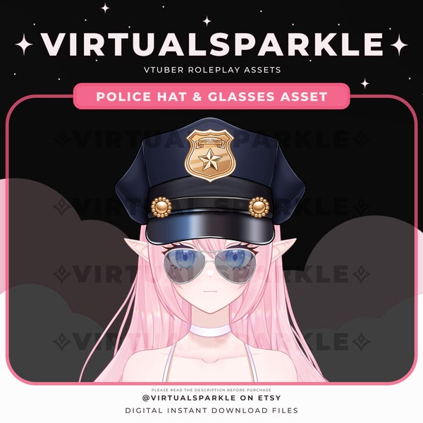 Vtuber Police Cop Hat & Glasses Asset PNG | Roleplay Assets | PNGTuber Police Hat | Funny Streaming Glasses Props | Digital Graphics