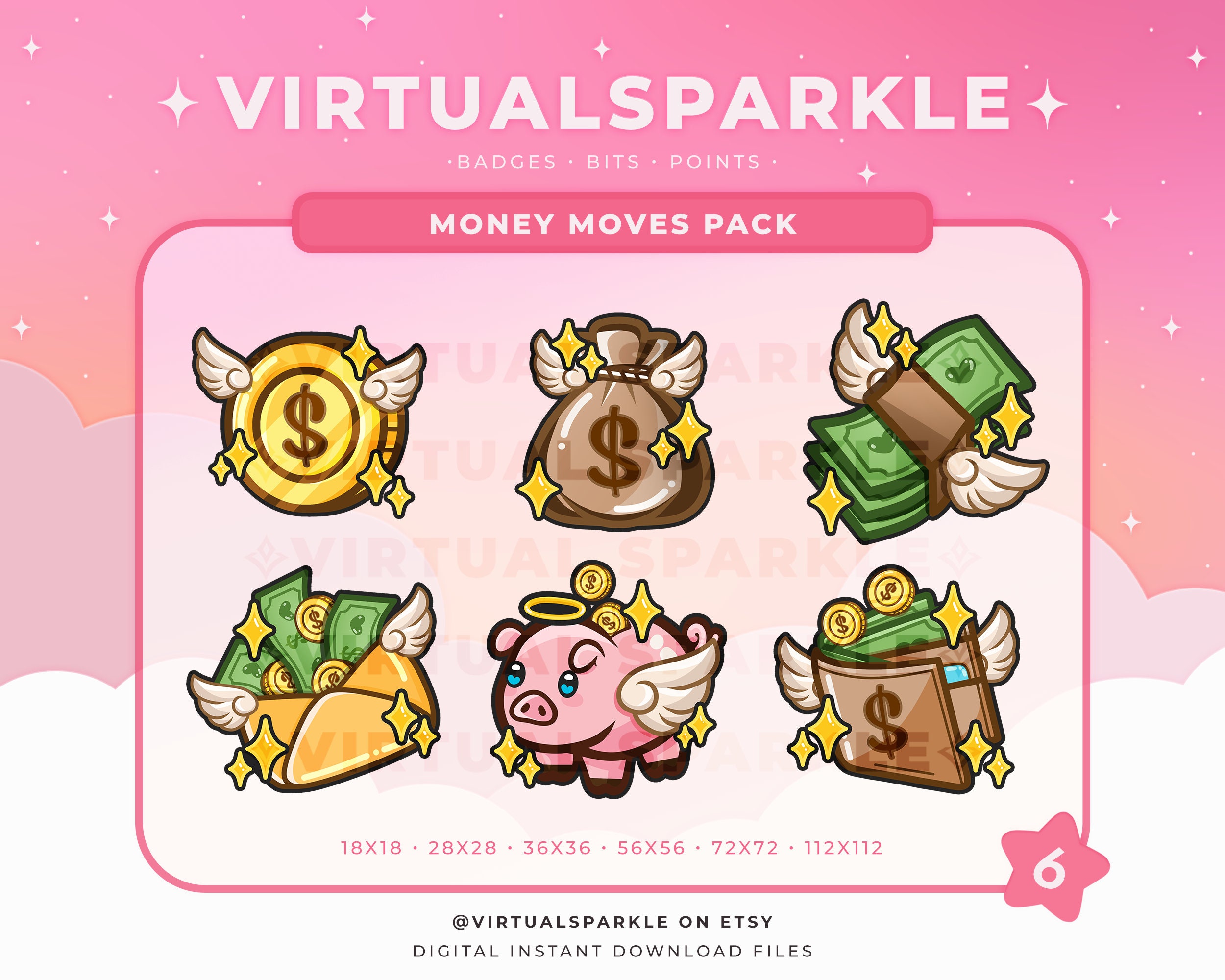 Money Moves Twitch バッジ: コインビット、貯金箱エモート (6 セット) - Etsy 日本