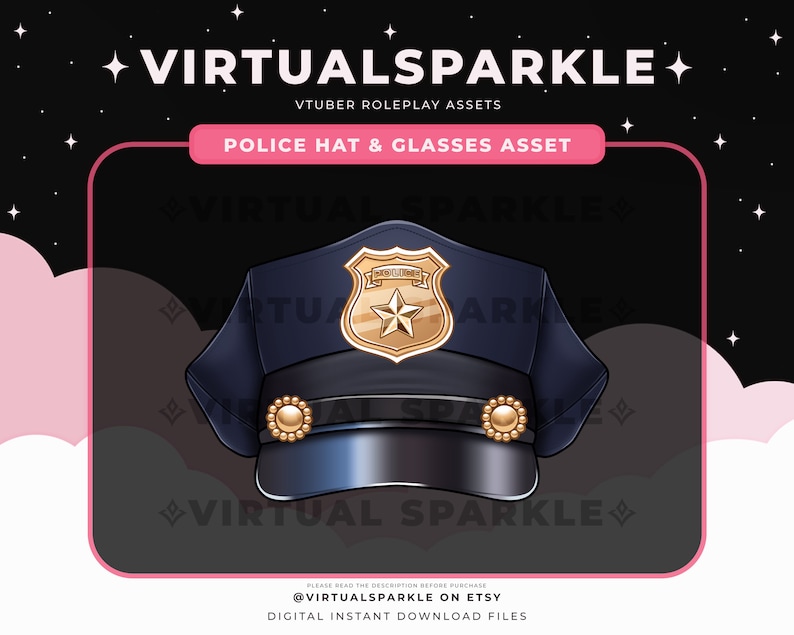May include: A blue police hat with a gold badge that says "POLICE" and a gold star. The hat has a gold trim and two gold buttons on the front.