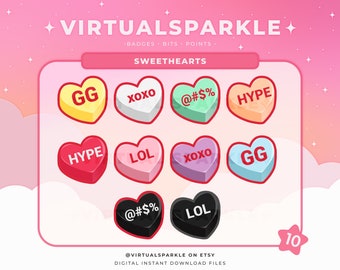 Sweetheart Candy Twitch Sub Badges | Valentine's Day Emotes (PNG Files)
