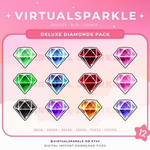 Deluxe Diamonds Twitch Badges | Rainbow Diamonds Sub Badges | Colorful Gem Icons | Shiny Bits | Gemstone Channel Points | 12 Sets