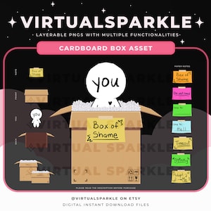 Vtuber Streamer Caja de cartón Activo PNG / Chibi Vtuber / PNGTuber Box/ Lindos accesorios de transmisión / Streamlabs en capas / Gráfico digital HD