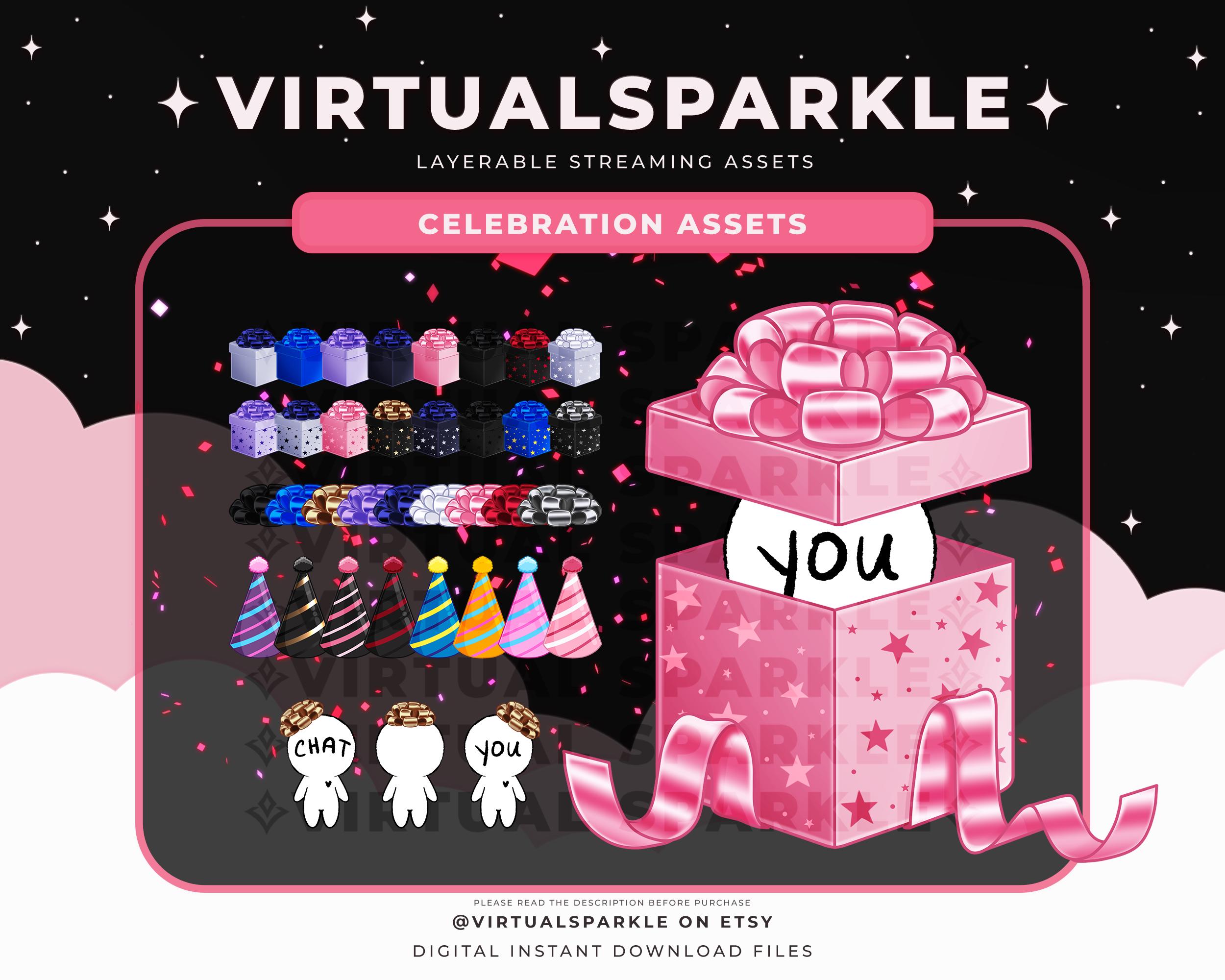 Vtuber Streamer Celebration Asset | Chibi PNGTuber Birthday Gift Asset | Party Hat PNG | Confetti Streaming Overlay Props | Birthday PNG