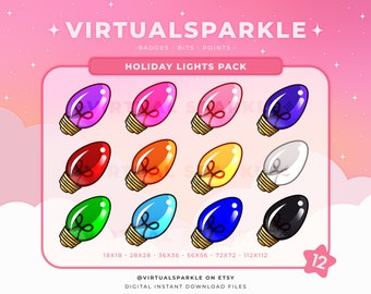 Holiday Lights Twitch Sub Badges: Colorful Christmas Emotes (Digital Download)