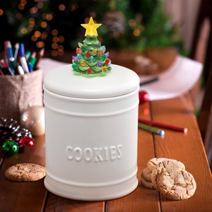 Light up Christmas Tree White Ceramic Cookie Jar - Mr. Chrstmas Nostolgic Holiday Decor