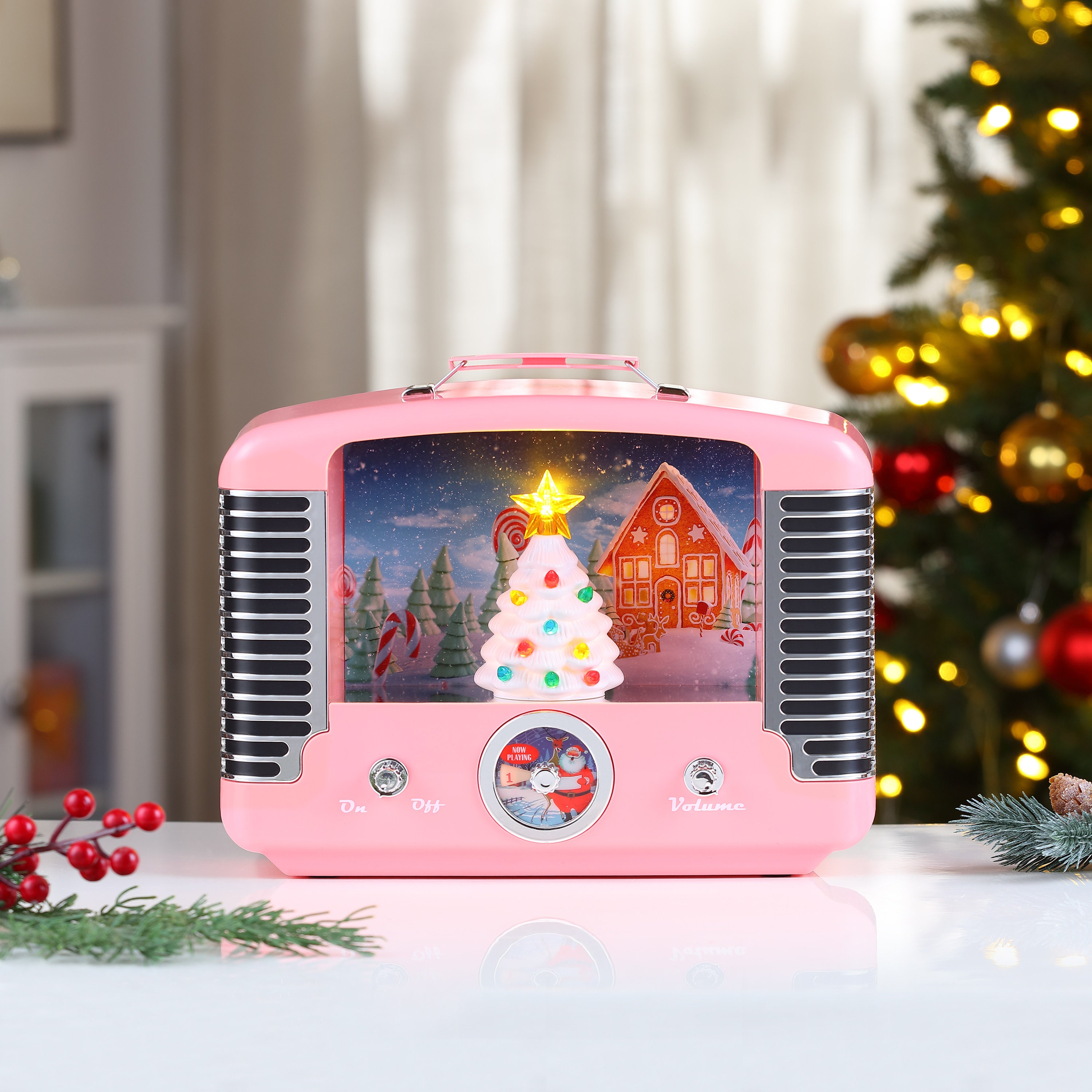 Christmas Novelty Musical Pink Radio With White Christmas Tree - Etsy