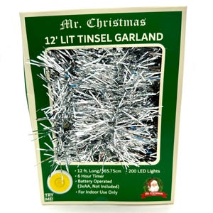 Tinsel Garland 12 ft Led Light Up - Mr Christmas Nostalgic Decor - Two Colors