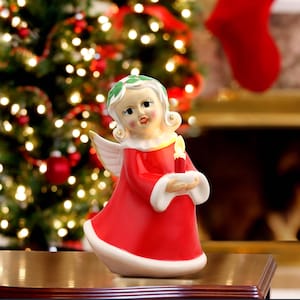 Ceramic Angel with Light Up Candle- figurine Ornament - Mr. Christmas