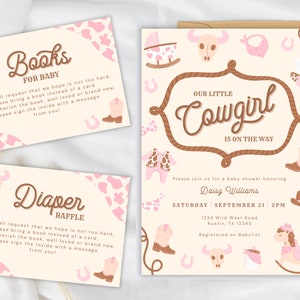 Little Cowgirl Baby Shower Invitation, Pink Western Theme, Editable Rodeo Party Template, Digital Download Set