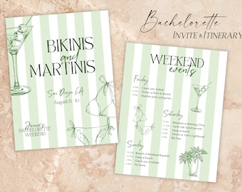 Bikinis and Martinis Bachelorette Itinerary | Editable Weekend Itinerary | Beach or Pool Party Template | Summer Digital Download