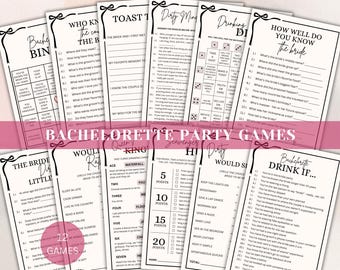 Bachelorette Party Games Bundle, Fun Hen Party, Bridal Shower Games, Questions, Drinking, Editable, Canva Template