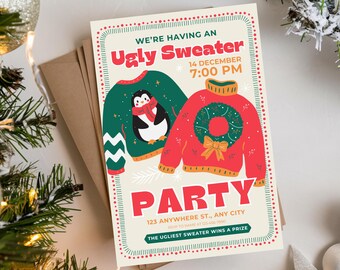 Ugly Sweater Party Invite, Christmas Party Invite, Holiday Party, Winter, Editable Template
