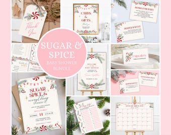 Christmas Baby Shower Bundle, Sugar Spice and Everything Nice, Sweet Little One, Festive Holiday Invitation, Joyful Winter