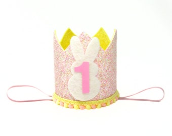 1st Birthday Crown/ First Birthday Cown/ Some Bunny's Birthday/ Some Bunny's One/ Easter Bunny Crown/ Spring Crown/ Pink and Yellow Crown