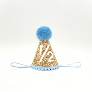 Halber Geburtstagshut / 6 Monate Geburtstagshut / Baby 1/2 Geburtstag / Halber Geburtstag Outfit / Gold und Baby / Baby Blau Geburtstagshut / Gold Geburtstagshut