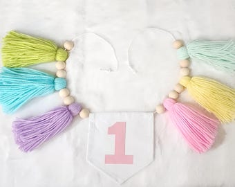Pastel Rainbow Highchair Banner: Sweet One Birthday Decor