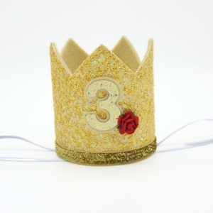 3. Geburtstag Prinzessin Krone: Gelber Glitzer, rote Rose