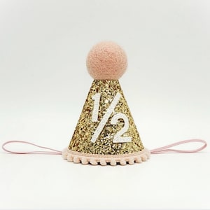Half Birthday Hat/ 6 Month Birthday Hat/ 1/2 Birthday hat/ Half Birthday Outfit/ Gold and Baby Pink/Baby Pink Birthday Hat/Birthday Hat