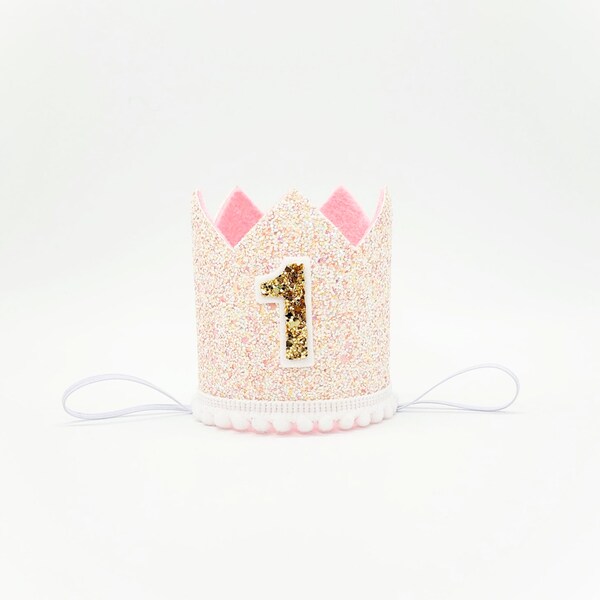 1st Birthday Crown/ Princess Birthday Crown/ Princess Birthday Girl/ Baby Pink Birthday Crown/ Pink and White Girl Birthday  Outfit