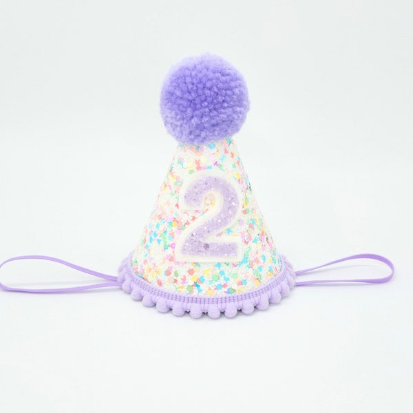 Confetti  Hat/ Sugar Sprinkles Hat/ Glitter Confetti Hat/ Glitter Sprinkle Hat/ Custom Birthday Hat/ 2nd Birthday Outfit/ Purple Party Hat