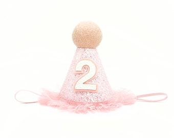 Ballerina 2nd Birthday Hat: Pink Crystal, Wool Pom & Tulle