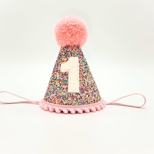 Sprinkles Birthday Hat/ First Birthday Hat/ 1st Birthday Hat/ Sprinkles and Pink Hat/ Pink Cake smash outfit/ Birthday Outfit