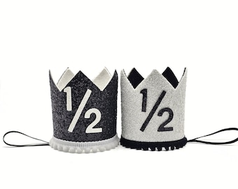 Half Birthday Crown | 1/2 Birthday Crown | Half Birthday Outfit | Black and White Birthday Crown | Monochromatic Birthday Crown