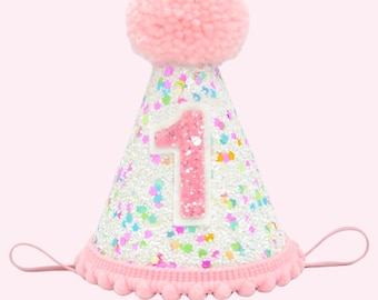 Gorro de cumpleaños con confeti / Gorro de primer cumpleaños / Gorro de cumpleaños con chispas de colores / Conjunto de cumpleaños de donut rosa / Cumpleaños de helado / Cumpleaños de cupcake
