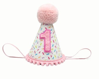 Sprinkle Birthday Hat: Pink Pom, Glitter First Birthday Outfit