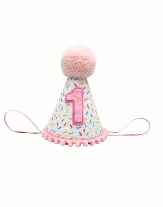 Sprinkle Birthday Hat: Pink Pom, Glitter First Birthday Outfit