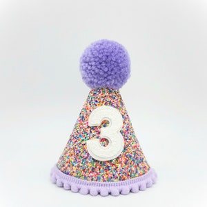 3rd Birthday Hat/ Sprinkles Birthday Hat/ Third Birthday Hat/ Purple Hat/ Purple Cake smash outfit/ Lilac Birthday Hat/ Custom Birthday Hat