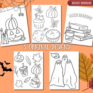 Cozy Fall Halloween Coloring Pages - Printable PDF Coloring Pages - Unique Halloween Activity - Autumn Coloring Pages - Instant Download