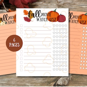 Fall Halloween Movie Watch List - Movie Night Printable - Film Bucket List - Film Tracker - Movie Tracker A4 - Printable - Editable