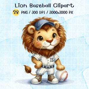 Imágenes prediseñadas de béisbol de león, imágenes prediseñadas de béisbol de león, animales, imágenes prediseñadas de béisbol, imágenes PNG de sublimación, conjunto de imágenes prediseñadas digitales imprimibles