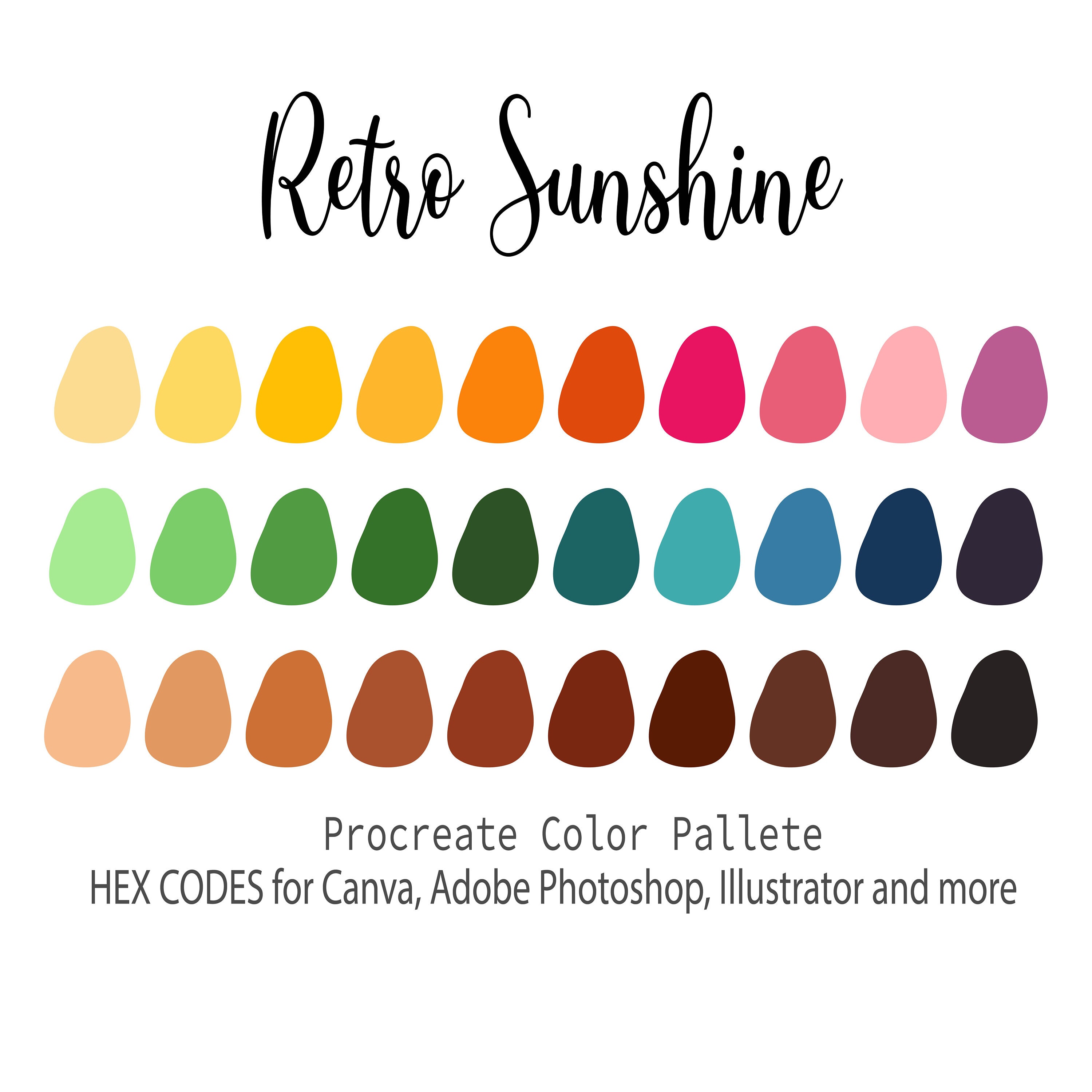 Retro Sunshine, Procreate Color Palette, HEX Codes, Procreate Swatches