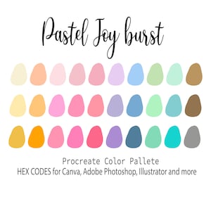 Pastel Joy burst, Procreate Color Palette, HEX Codes, Procreate Swatches, Color Swatches, Pastel tones Procreate Art, Digital Download