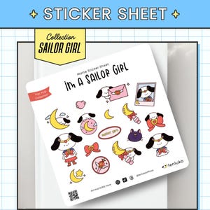 Sailor Moon Sticker Sheet – 16 Mini Moon Girl Stickers | Sailor Moon Pink Waterproof Stickers for Planners, Journals, Scrapbooks